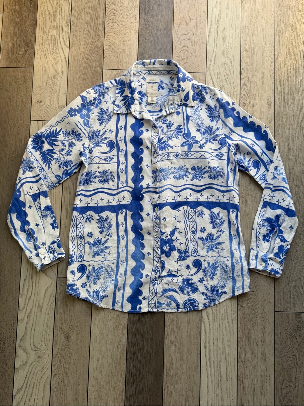 Joie Blue and White Floral 100% Linen Shirt size S - Picture 2 of 5